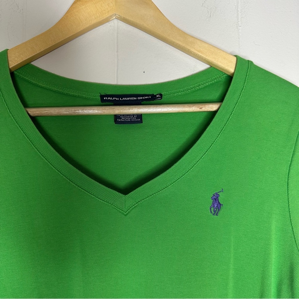 Ralph Lauren Sport V-Neck Solid Tee T-Shirt Top Pony XL Green Preppy Old Money - Picture 4 of 10